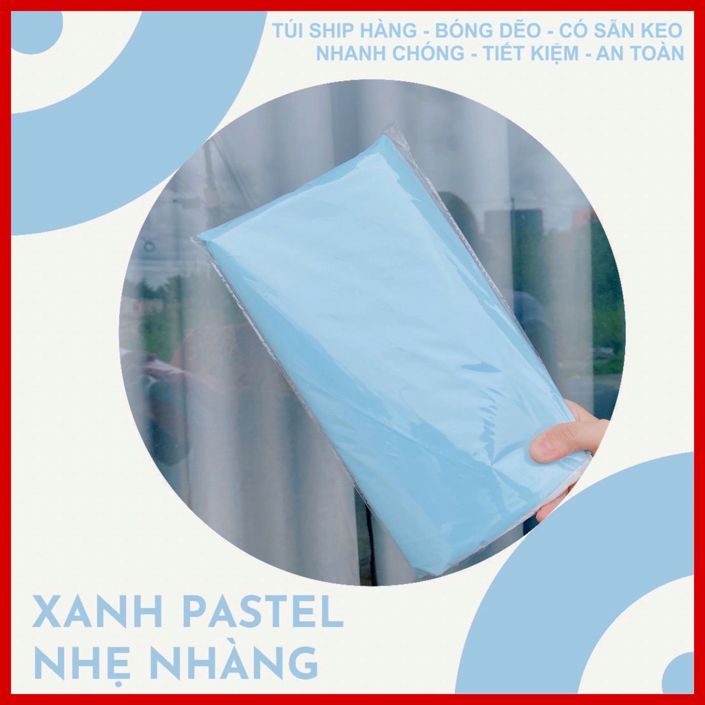 SET 100 Túi gói hàng niêm phong xanh nhạt Pe màu xanh nhạt có lớp keo dán siêu tiện lợi