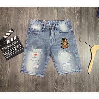 Quần short jean nam theu log(chất jean co dãn nhẹ vải dày)