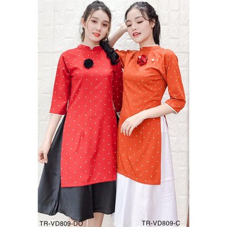 Áo dài cách tân họa tiết chấm bi kèm chân váy siêu hot