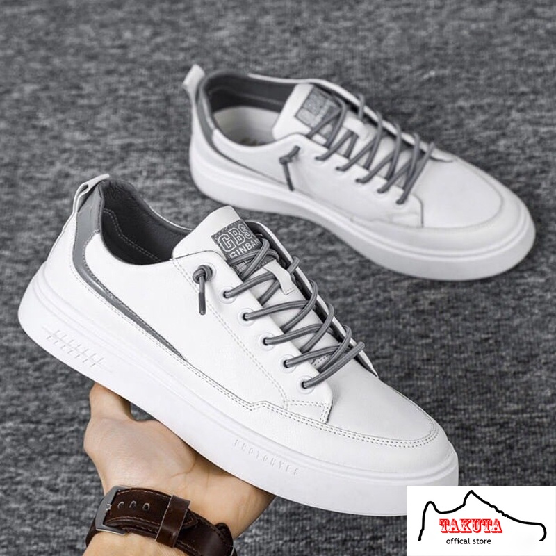 Giày nam sneaker thể thao màu trắng cổ cao cho học sinh phong cách Hàn Quốc TAKUTA mã LC