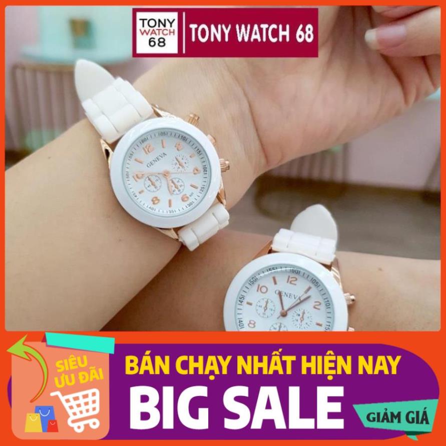 Đồng hồ cặp đôi nam nữ Geneva dây cao su trắng mặt kính cong độc đáo chính hãng Tony Watch 68