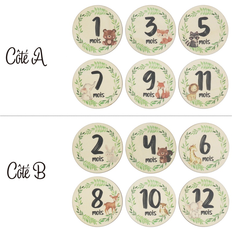 Set 6 Tấm Thẻ Đánh Dấu Cột Mốc Tháng In Họa Tiết Động Vật Hoạt Hình Cho Bé