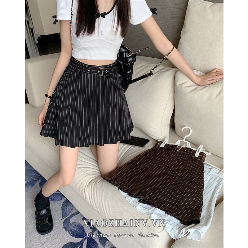 Váy Chữ A Xếp Ly Kẻ Sọc 3 Màu Phong Cách Hàn Quốc Thời Trang Cho Nữ