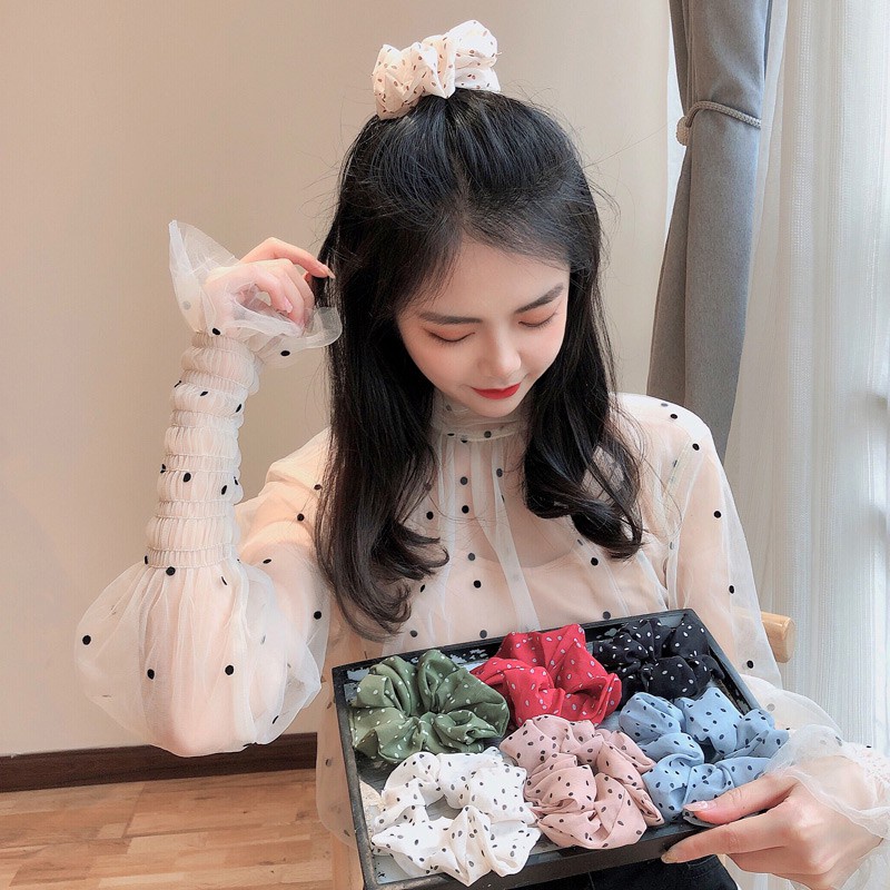 Dây Cột Tóc Cao Su Họa Tiết Chấm Bi Phong Cách Hàn Quốc Thời Trang Cho Nữ