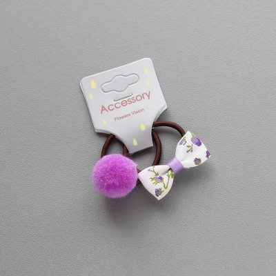 Set 2 Dây Cột Tóc Co Giãn Đính Nơ Và Bóng Lông Mới Cho Bé Gái