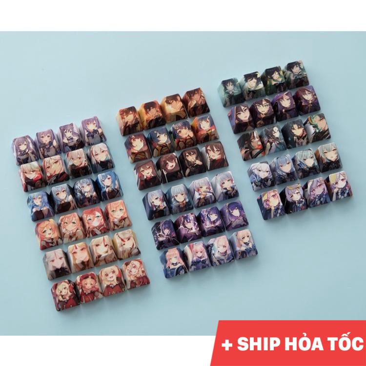 Keycap Bộ 4 nút bàn phím cơ in hình Genshin Impact Oem PBT Dye Sub R4 Keycaps Hutao/ Keqing/ Raiden Shogen/ Sangonomiya