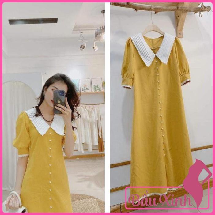Váy Bầu Công Sở - Đầm Bầu Thiết Kế Màu Vàng Kiểu Dáng Thanh Lịch Hàn Quốc HD26