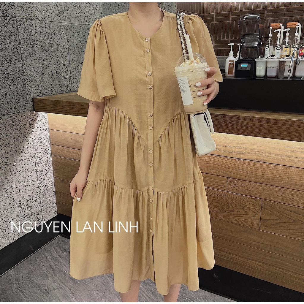 ✨BÁN SỈ✨Đầm suông tơ 3 tầng 2 lớp 2 màu xanh,be