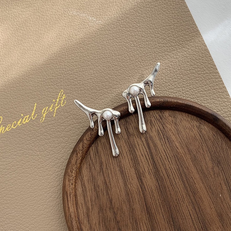 Khuyên tai kẹp không bấm lỗ chốt cố định K052 bằng hợp kim mạ bạc hình giọt nước đính hạt trai dáng ngắn Leous