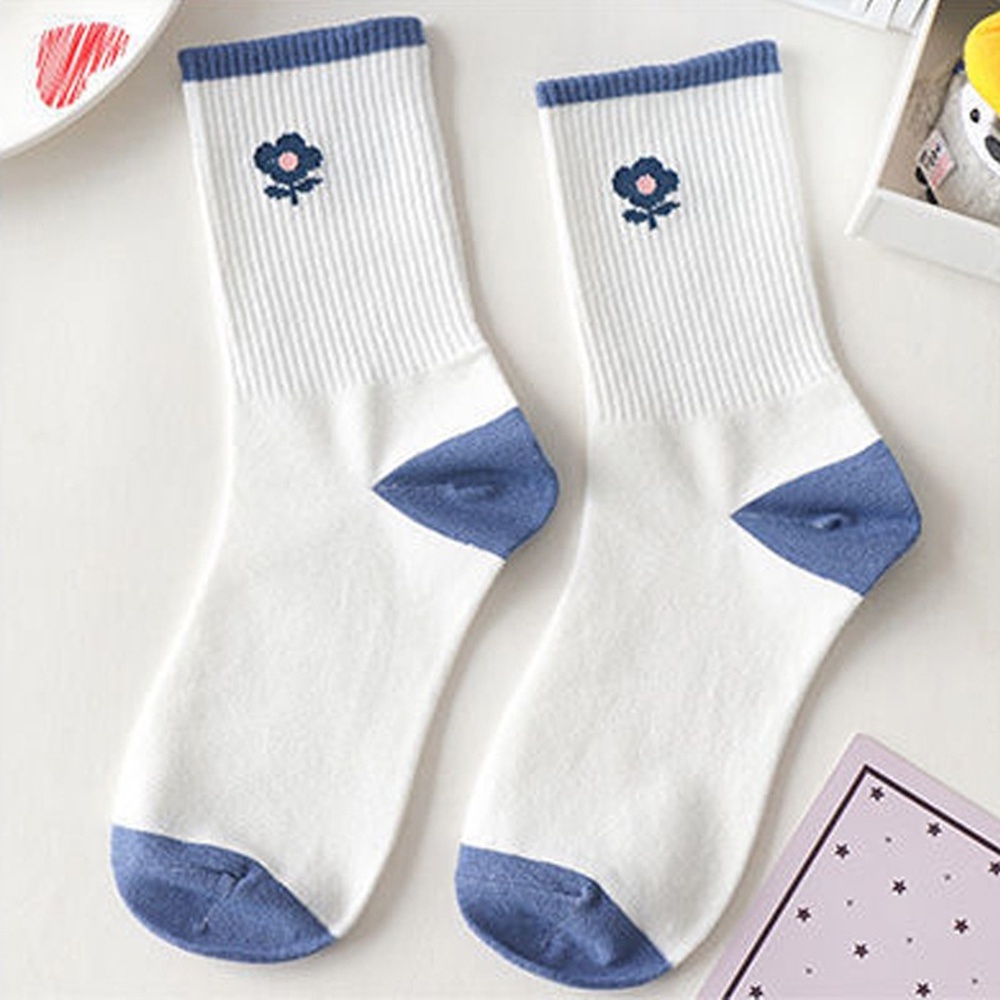 Vớ cotton pha trộn in họa tiết màu trắng và xanh dương nhiều mẫu tùy chọn phong cách Hàn Quốc thời trang