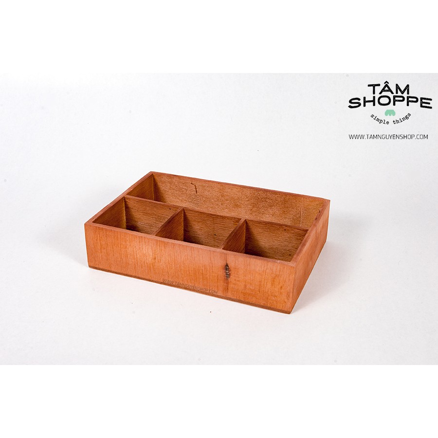 Khay gỗ nhỏ để bàn 1 ngăn dài, 3 ngăn vuông