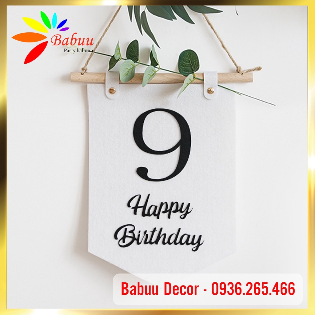 Cờ in số tuổi trang trí sinh nhật phong cách hàn quốc