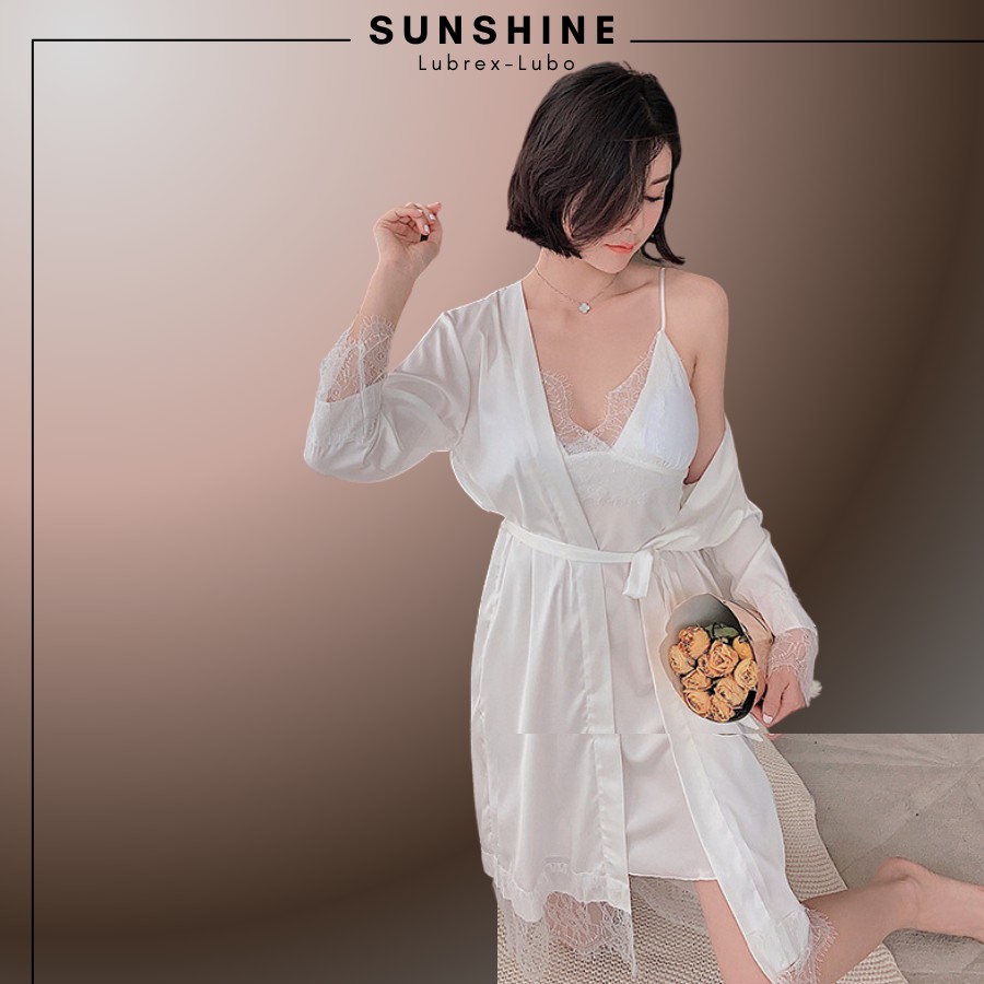 SÉT 4 Đồ Ngủ Lụa Cao Cấp Bộ Mặc Ngủ Mặc Nhà Có Mút Ngực Màu Trắng SUNSHINE MNTSET4