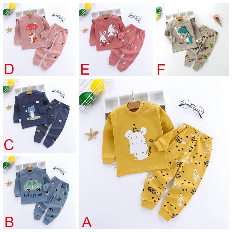 Bộ Đồ Ngủ Cotton Tay Dài In Họa Tiết Hoạt Hình Dễ Thương Thời Trang Mùa Hè Cho Bé