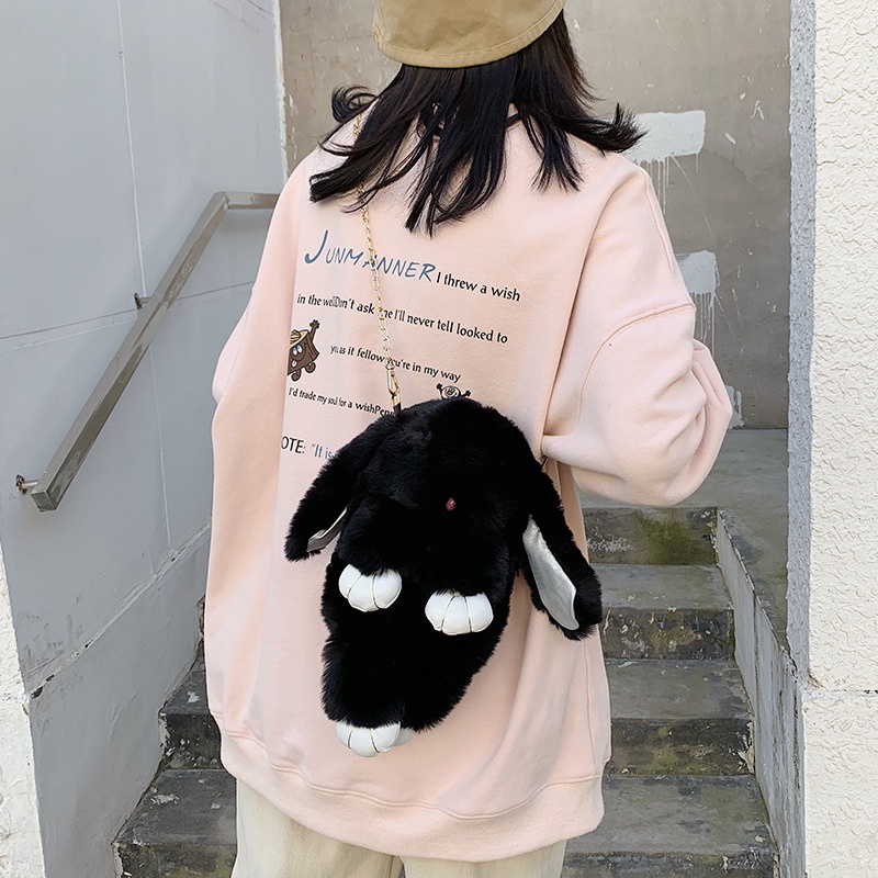 Túi Đeo Chéo Hình Thỏ Nhồi Bông Dễ Thương Sáng Tạo Cho Nữ