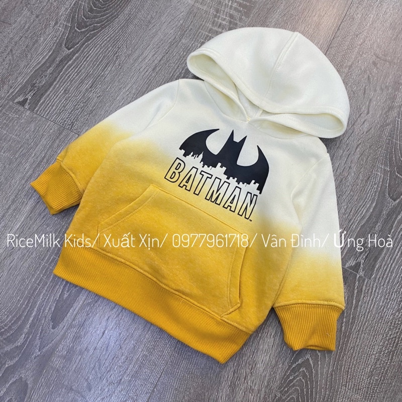 Áo nỉ hoodie Batman màu vàng cháy phối kem xuất dư xịn