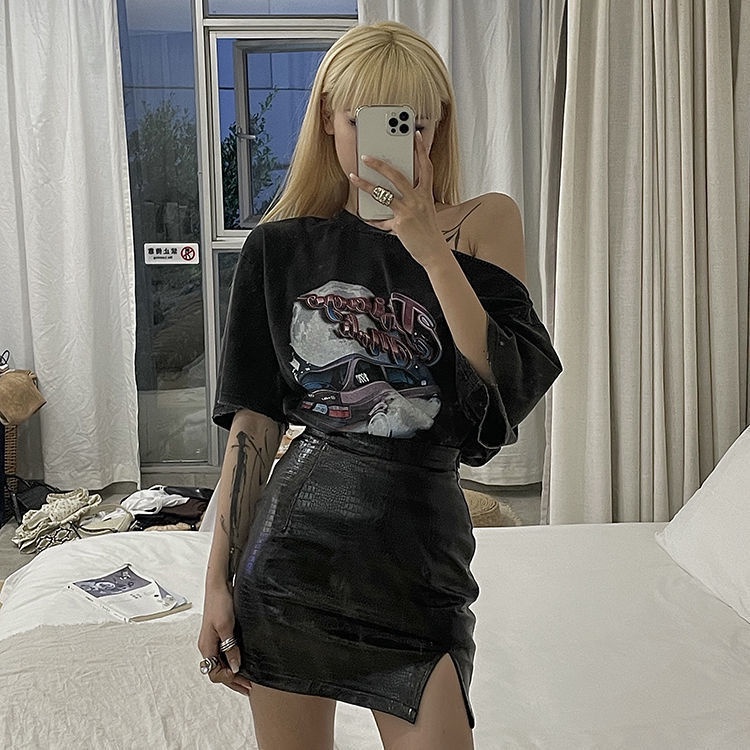 Áo Thun Cotton Dáng Suông Tay Cộc Trễ Vai Thiết Kế Ngọt Ngào Thời Trang Cho Nữ 2022