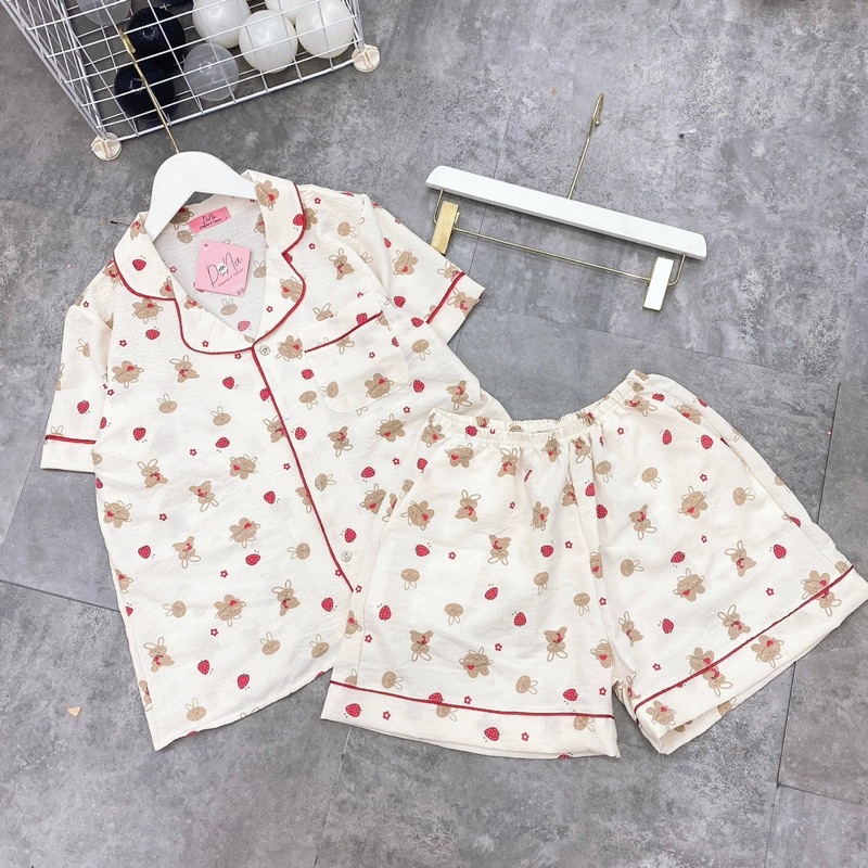 ĐỒ BỘ PIJAMA NỮ BỘ MẶC NHÀ CHẤT ĐŨI XỐP HÀN CAO CẤP HOẠ TIẾT XINH TAY NGẮN QUẦN ĐÙI