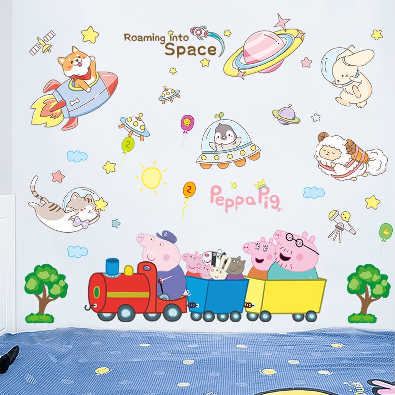 Giấy Dán Tường Tự Dính Hình Heo Peppa Pig Hoạt Hình Trang Trí Phòng Ngủ Cho Bé