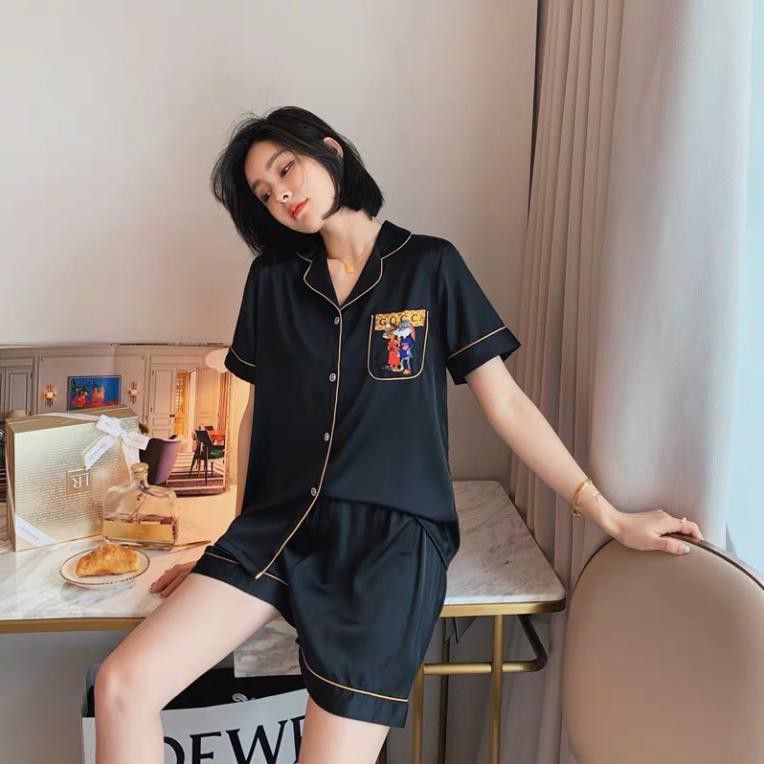 Bộ ngủ lụa Pizama đùi hình con thỏ hàng hàng cấp