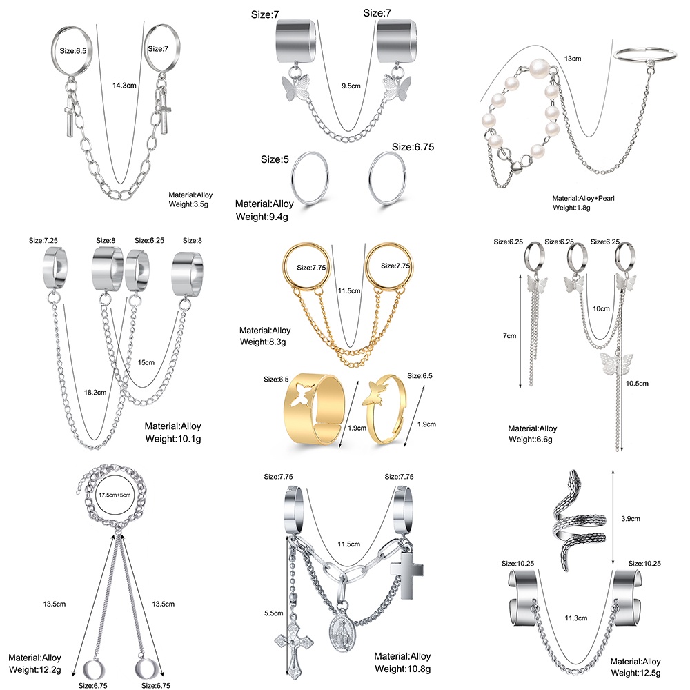 Set nhẫn đeo tay kim loại phong cách retro cho nam nữ