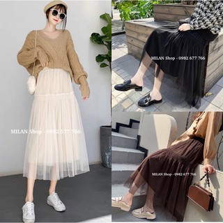 Chân váy von midi hai kiểu lót nhiều màu mix đồ quanh năm