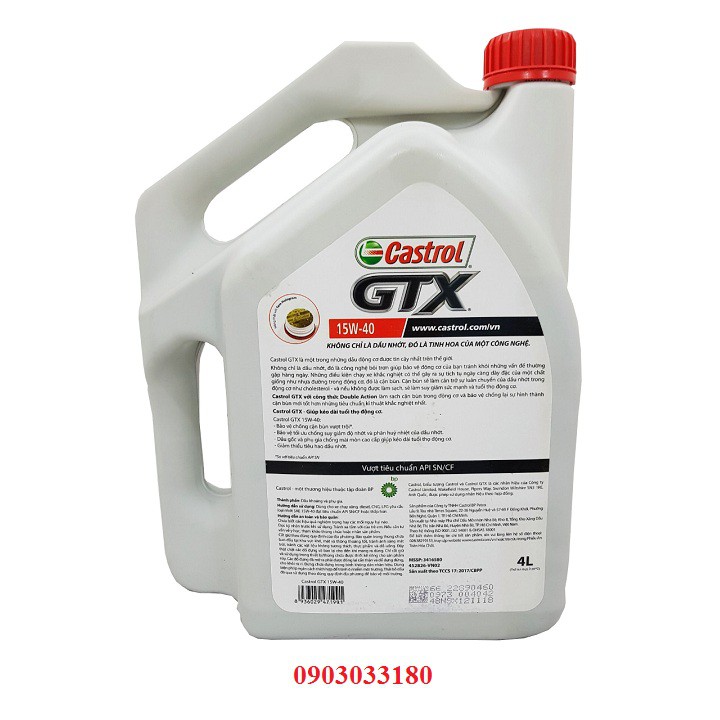 Dầu nhớt xe ô tô cao cấp Castrol GTX 15W-40 SN/CF 4 Lít