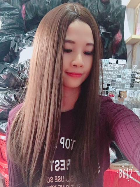 Tóc nguyên đầu hai mái thẳng suôn hình thật