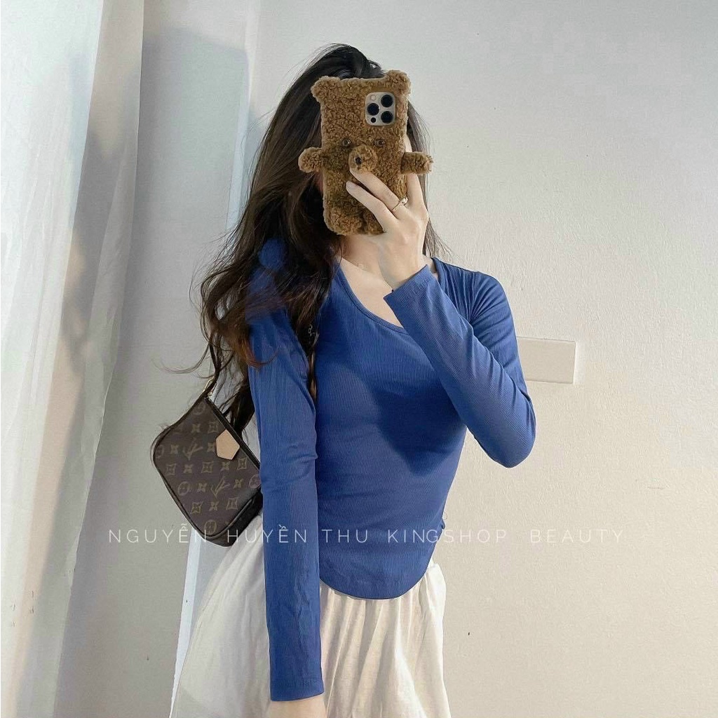 Áo thun gân cổ vuông vạt bầu tay dài ôm body mẫu mới đnag hot MC
