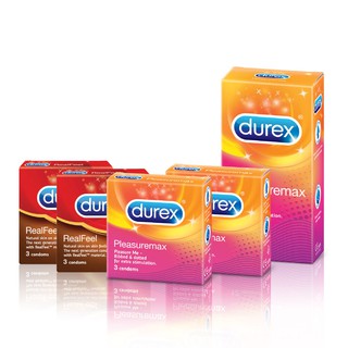 Bộ sản phẩm Durex khơi nguồn khám phá (1 hộp Pleasuremax 12 bao, 2 hộp Pleasuremax 3 bao, 2 hộp Durex Real Feel 3 bao)