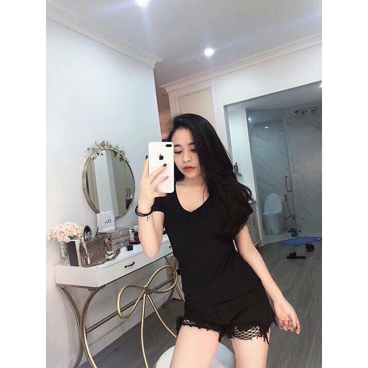 Áo phông cotton trơn cổ tim cho nữ BAO ĐẸP | BigBuy360 - bigbuy360.vn