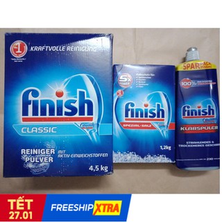 Bộ Bột Rửa Bát Chén Finish 4,5kg + Bóng Finish 1150ml + Muối Finish 1,2kg  Dùng cho Máy Rửa bát