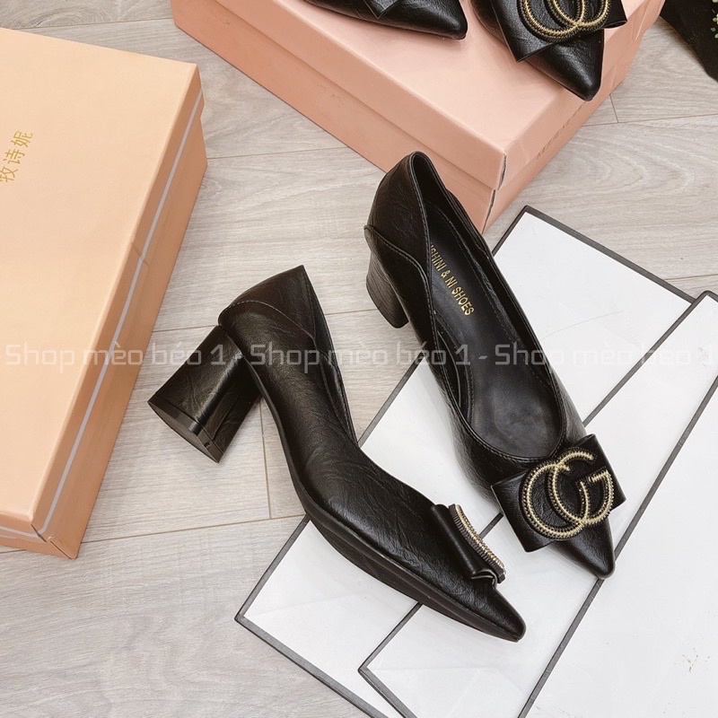 Giày cao gót tag nơ CG gót trụ fullbox hàng quảng châu cao cấp