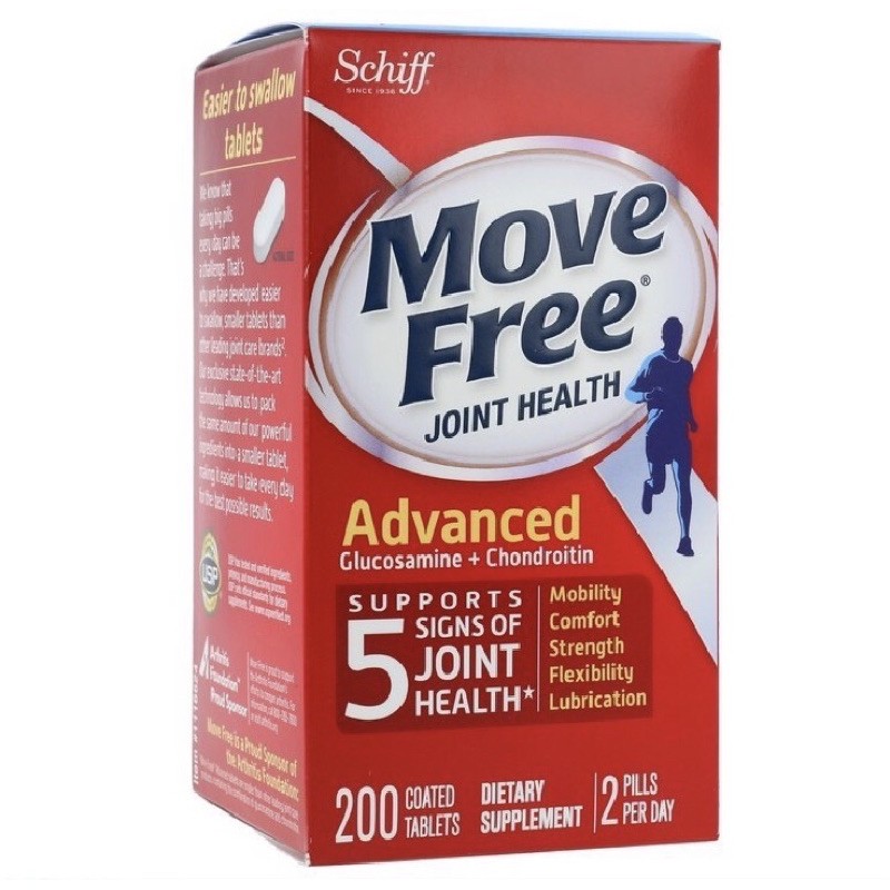 Viên Uống Hỗ Trợ Xương Khớp Schiff Move Free Joint Health Advanced Glucosamine + Chondroitin 200 viên/ Date  2022