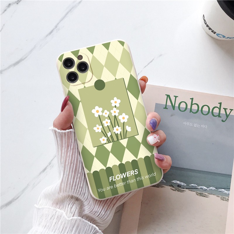 Ốp lưng iphone 7plus cute ốp iphone vuông caro hoa thỏ 6/6plus/6splus/7/7plus/8/8plus/x/xr/xs/11/12/13/pro/max/plus/pro