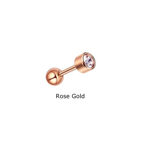 Khuyên tai bằng thép không gỉ dài 8mm đính ngọc nhân tạo zircon thời trang