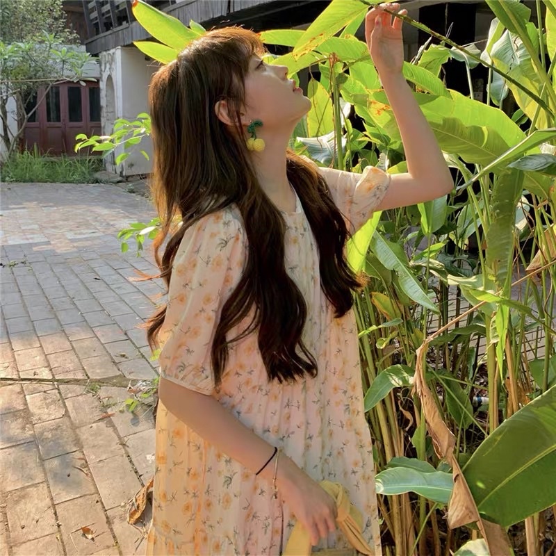 Váy Babydoll Hoa Nhí Vintage 2 Lớp Dáng Dài