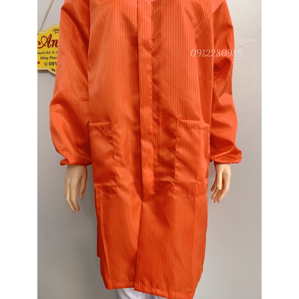 Áo phòng sạch dáng dài vải chống tĩnh điện màu cam - Áo blouse phòng sạch _ Hình chụp thật
