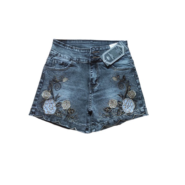 [Mã SKAMA06 giảm 8% tối đa 50K đơn 250K] Quần Short Jean Nữ Thêu Hoa Hồng Đính Hạt Co Giãn Có Size Đại