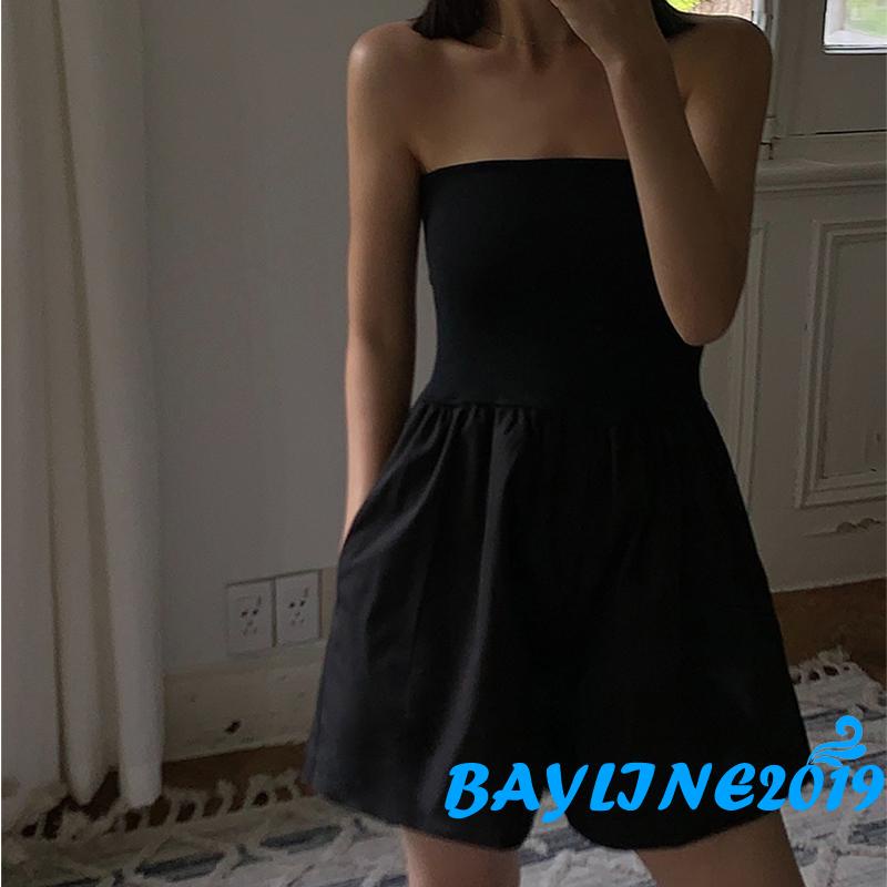 Áo liền quần không dây ống rộng màu trắng/ đen cho nữ