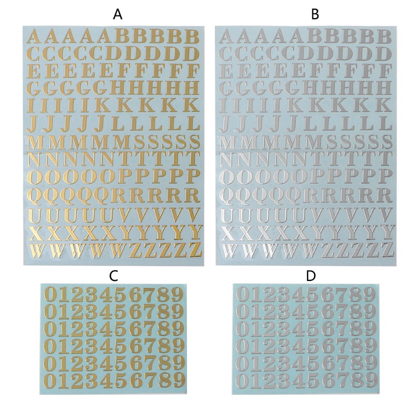 Set 2 Tờ Sticker 26 Chữ Cái / Số Bằng Kim Loại Dán Trang Trí