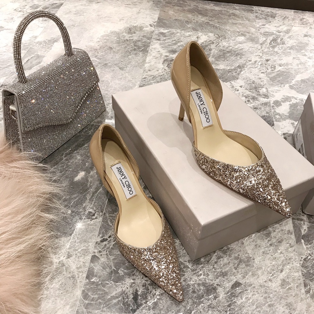 Jimmy Choo Giày cao gót cao 8cm bằng da bò màu đen thời trang cho nữ