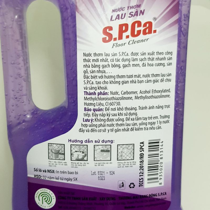 Lau Sàn SPCA 1 Lít Floor Cleaner Xả Chanh/Oải Hương/Hoa Nắng/Bạc Hà &amp;Quế Khử Khuẩn Khử Mùi Thơm Mát