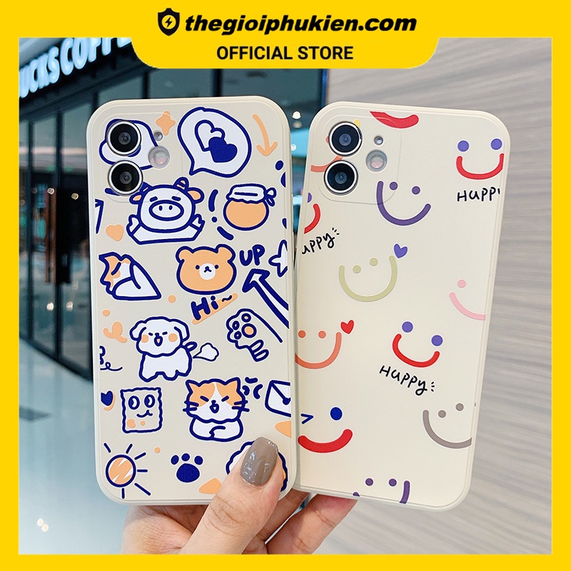 Ốp lưng iphone cạnh vuông Icon hoạt hình dễ thương dành cho iphone 6 đến 14promax - E223