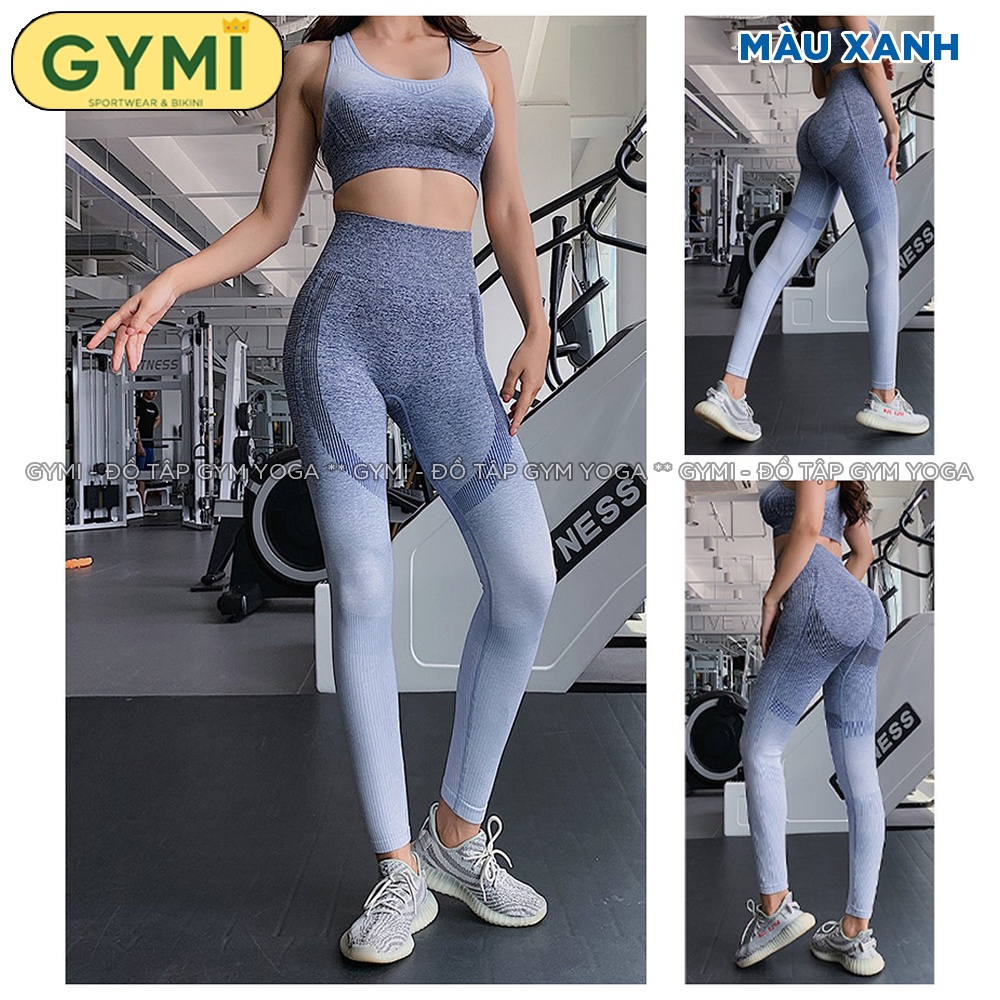 Set bộ đồ tập gym yoga nữ GYMI SET10 gồm áo bra và quần legging chun mông thể thao phối màu loang chất dệt co giãn