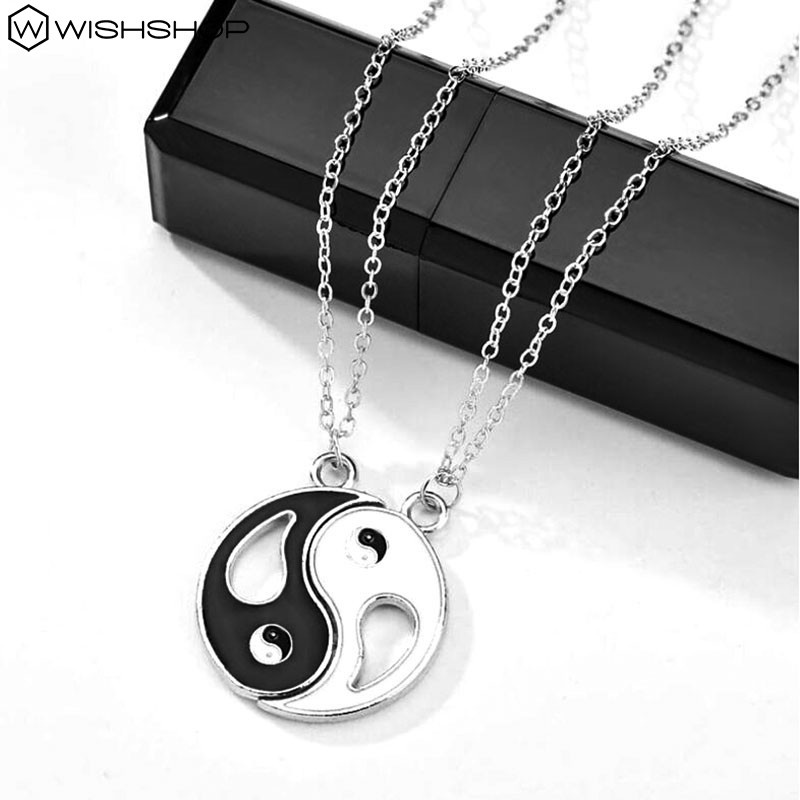 Bộ 2 dây chuyền mặt hình âm dương bằng kim loại phong cách cổ điển thời trang cặp đôi