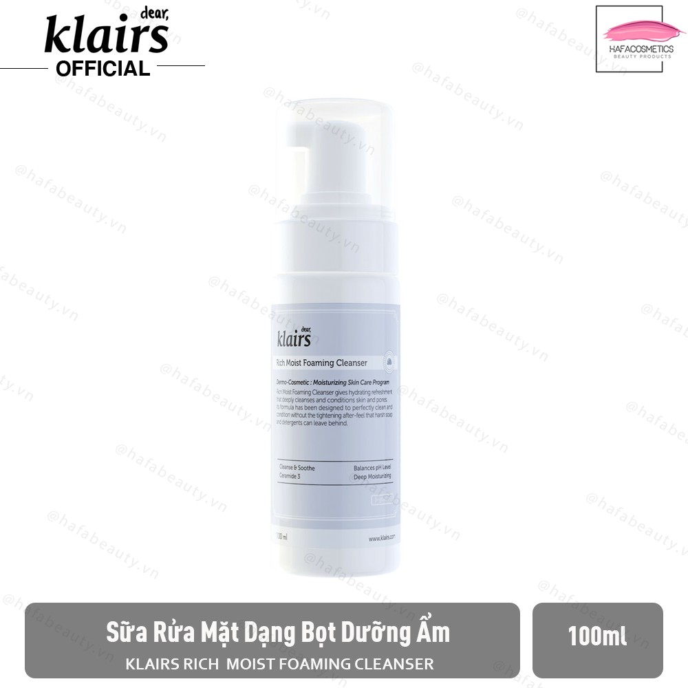 Sữa Rửa Mặt Dạng Bọt Dưỡng Ẩm Có pH Thấp Da Klairs Rich Moist Foaming Cleanser 100ml _ Dear Klairs Chính Hãng