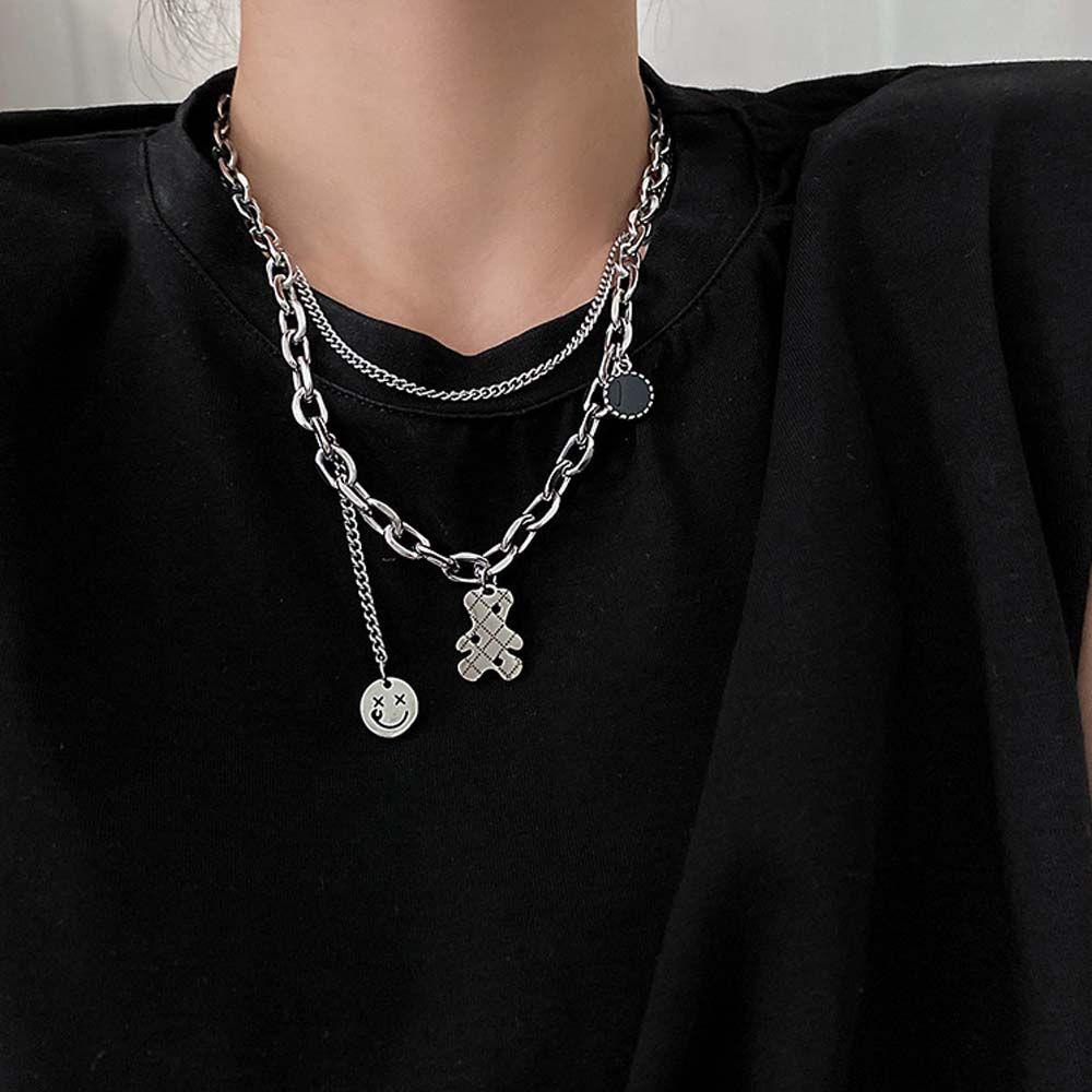 Dây Chuyền Choker Hai Lớp Mặt Hình Mặt Cười Bằng Kim Loại Phong Cách Hip Hop Thời Trang Cho Nữ