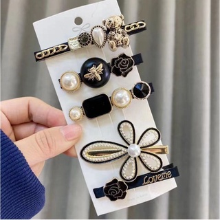 Set 6 kẹp tóc hình gấu hình kéo đính ngọc trai nhân tạo thiết kế thời trang cho nữ
