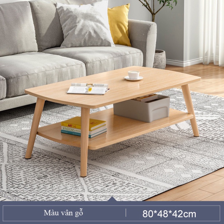 Bàn sofa, bàn trà chân gỗ tự nhiên kèm ngăn kéo lưu trữ đồ phong cách Bắc Âu phù hợp mọi căn hộ